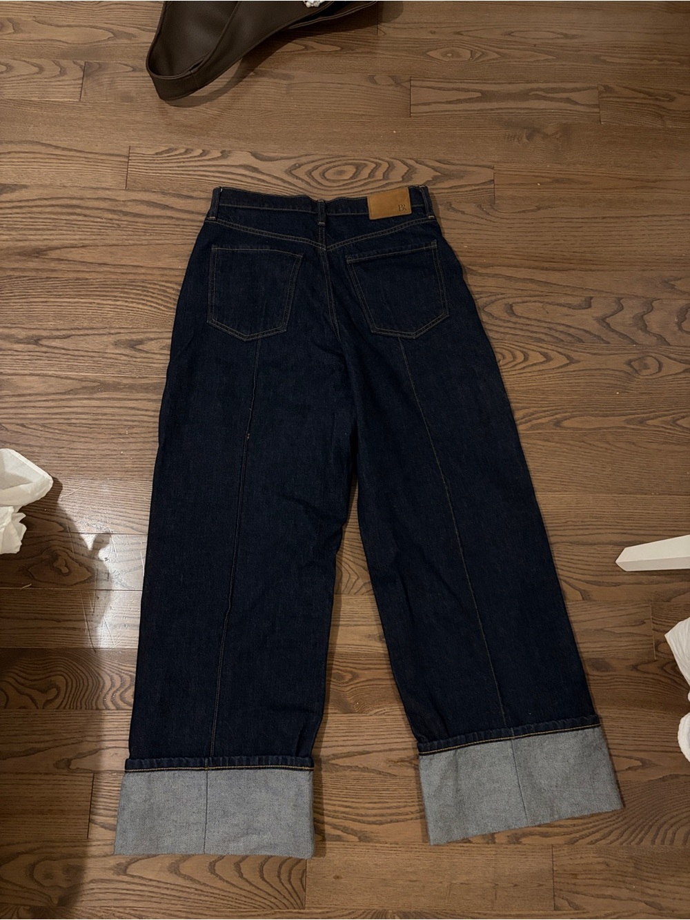 Banana Republic Dark Indigo Wide-Leg Jeans with Cuffed Hem